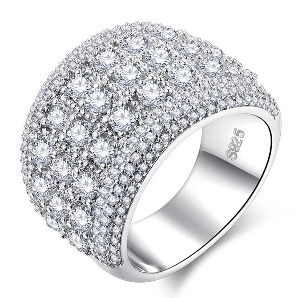 New 925 Sterling Silver Diamond Thick Ring